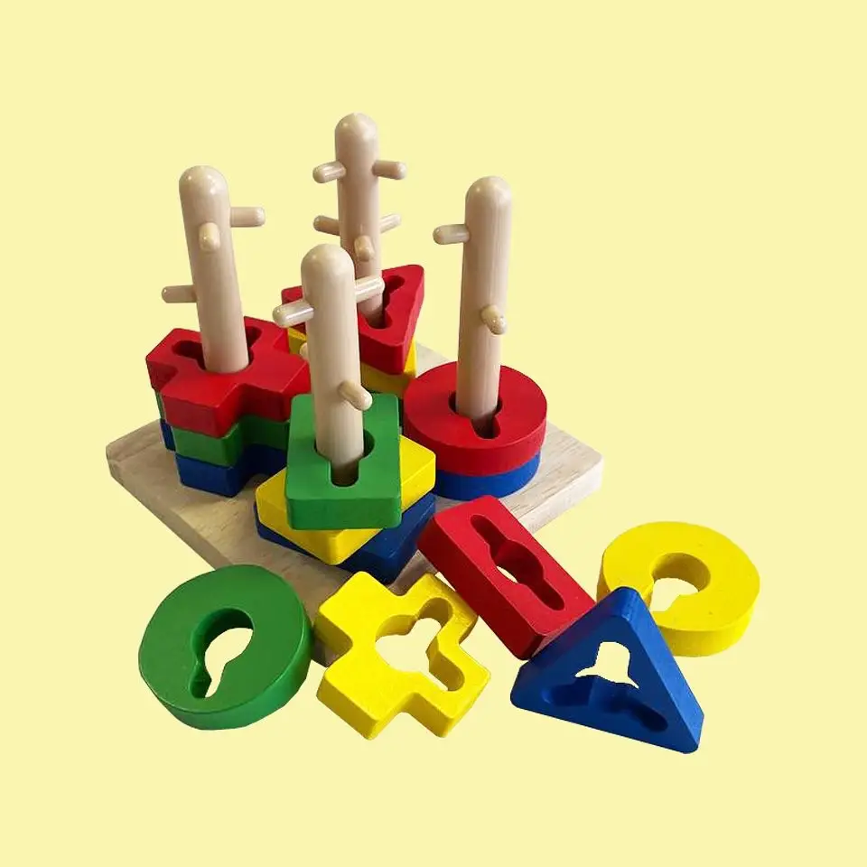 Colorful Wisdom Plate Wooden Reassemble Blocks Five Sets of Geometric Shape Matching Column Wooden Intellectual Toys No Ratings - Image 2