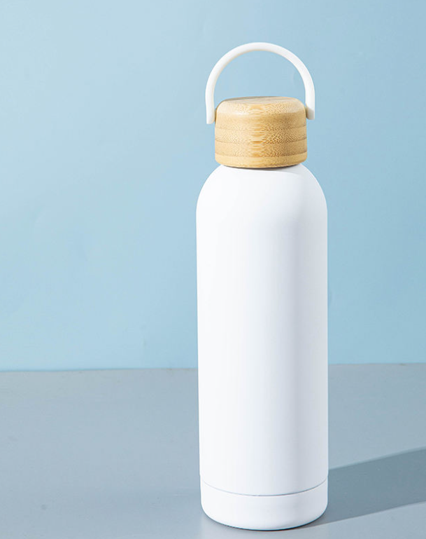 Stainless Steel Vacuum Flask - Thermos Bottle with Bamboo Cap
